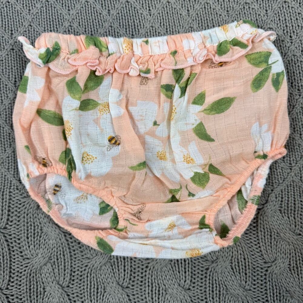 Gauze Peach Floral & Bee Diaper Cover ~ 18/24M